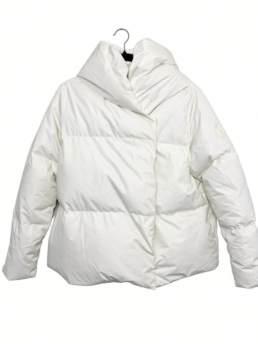 Sweaty Betty Cocoon Puffa Short Jacket Ivory Wrap Hooded US 8 Down Puffer Coat